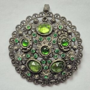 Vintage New England Glassworks Green Glass Filigree Pendant